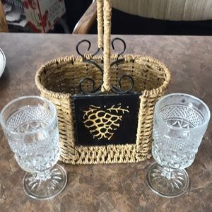 Vintage weaved wine glass holder